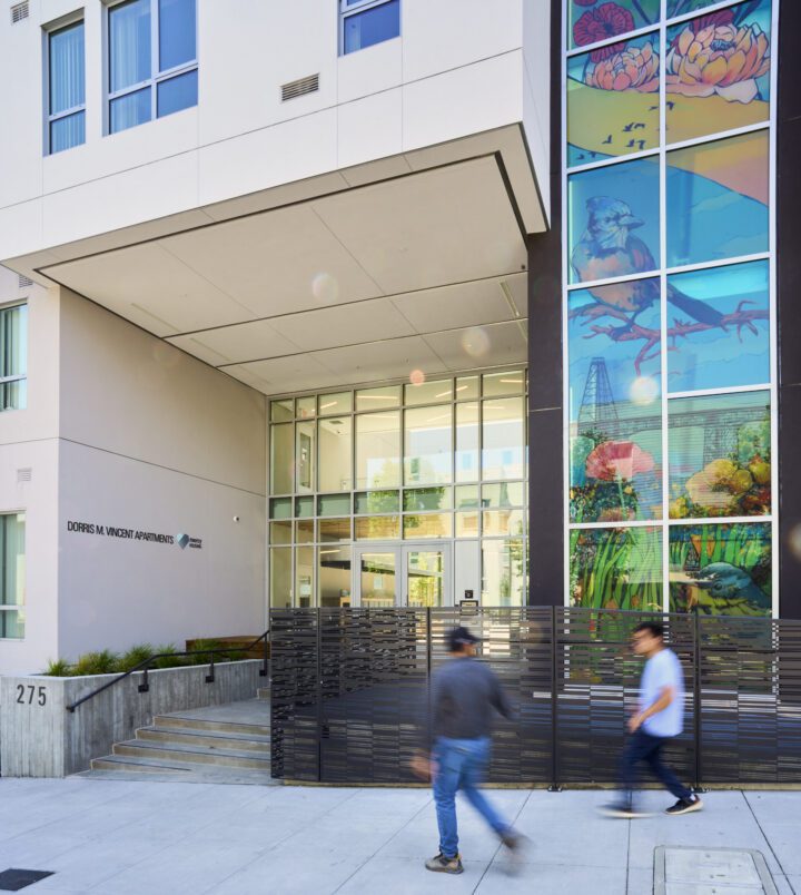 Dorris M Vincent Apartments, Affordable Housing Architect San Francisco, VMWP, entry artwork — Photography: Ken Gutmaker