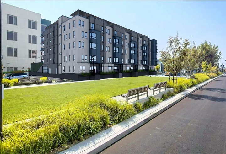 Dorris M Vincent Apartments, Affordable Housing Architect San Francisco, rendering from park — VMWP
