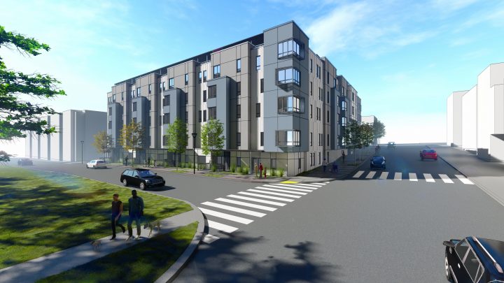 Dorris M Vincent Apartments, Affordable Housing Architect San Francisco, rendering from crosswalk — VMWP
