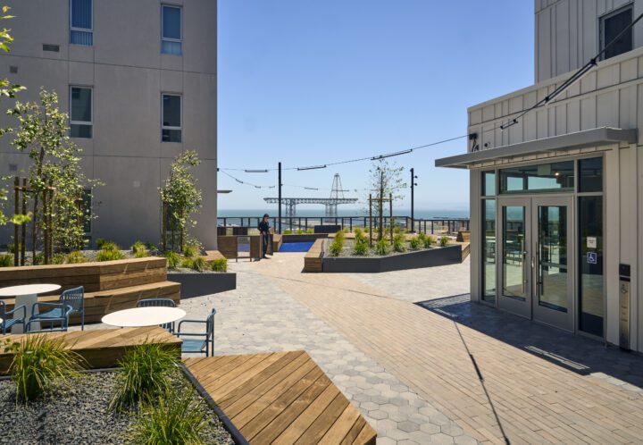 Dorris M Vincent Apartments, Affordable Housing Architect San Francisco, VMWP, courtyard outward view — Photography: Ken Gutmaker