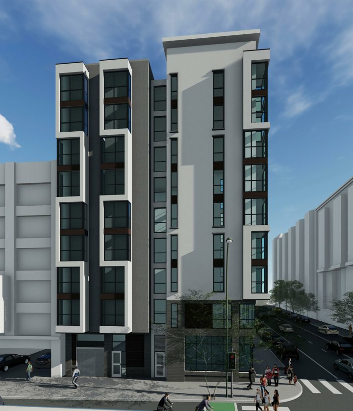 180 Jones, San Francisco affordable housing architect, side facade rendering — VMWP