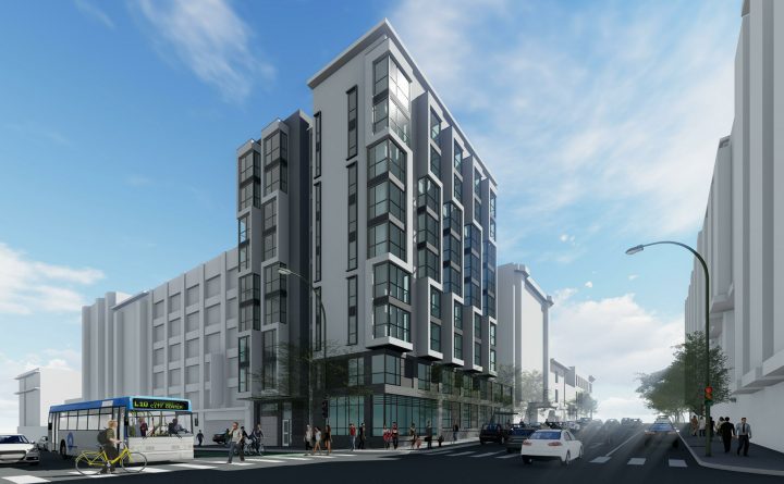 180 Jones, San Francisco affordable housing architect, corner facade rendering — VMWP