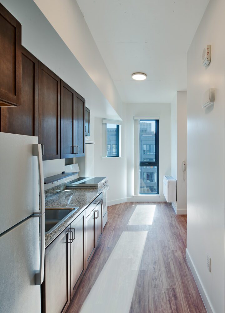 180 Jones, San Francisco affordable housing architect, residential unit kitchen — VMWP