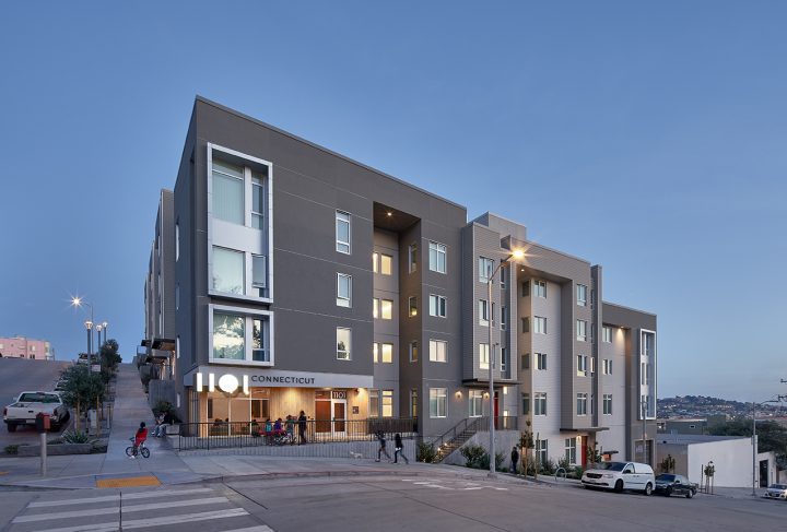 VMWP 1101 Connecticut affordable housing, Architect, San Francisco, corner dusk shot — http://www.keithbakerphotography.com/