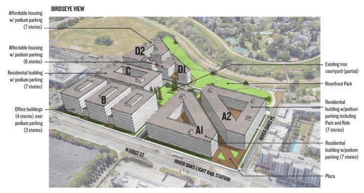 River Oaks VTA HQ Campus, transit-oriented development, campus massing diagram — VMWP