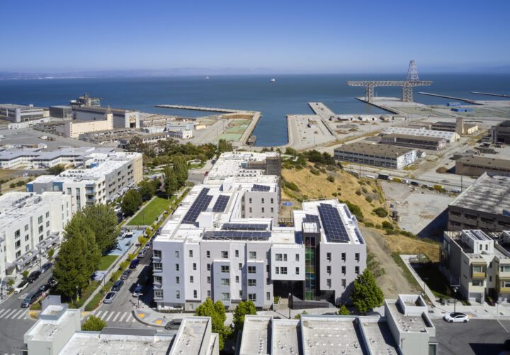 Dorris M Vincent Apartments, Affordable Housing Architect San Francisco, VMWP, aerial San Francisco Bay  — Photography: Ken Gutmaker