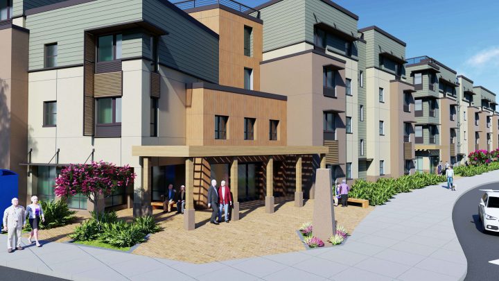 Laurel at Perennial Park, affordable housing architect, covered courtyard entrance — VMWP