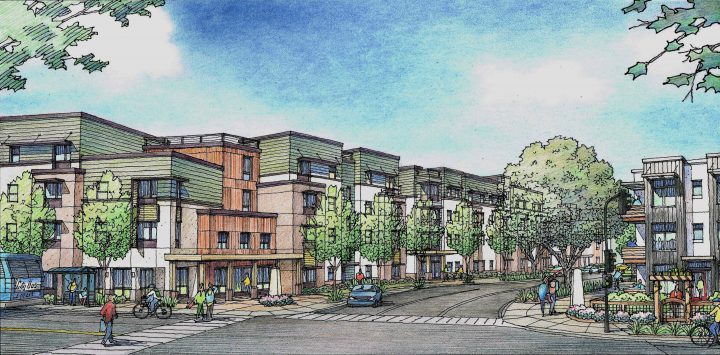 Laurel at Perennial Park, affordable housing architect, street facade rendering — VMWP