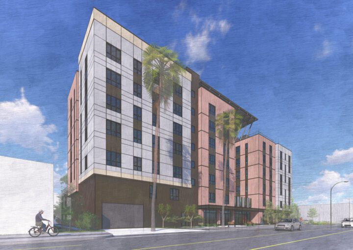 Rise City, affordable housing architect, street facade rendering — VMWP