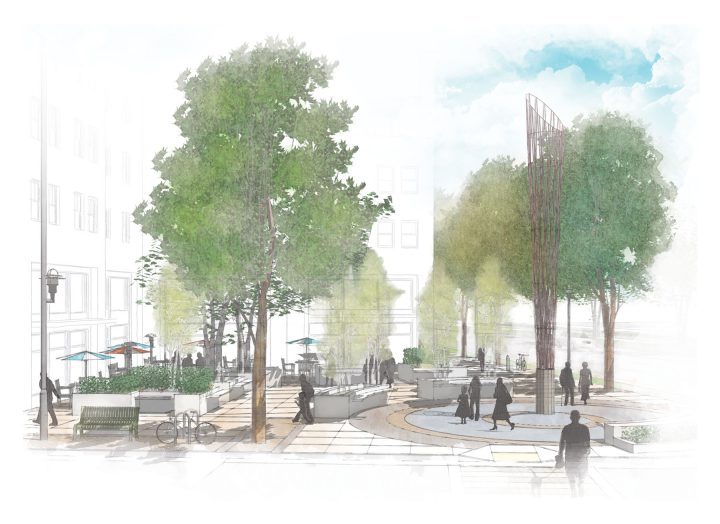 El Camino Real Precise Plan, affordable housing architect San Francisco, public plaza rendering — VMWP