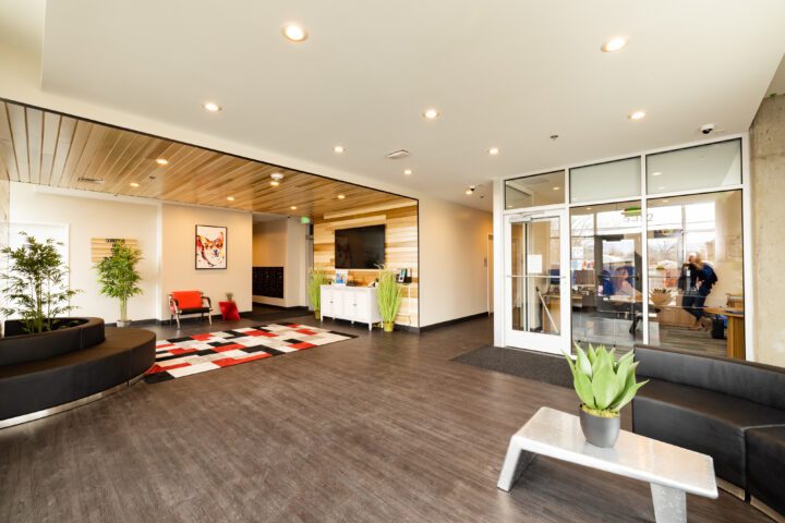 AVi at Olde Town, affordable housing architect, lobby entrance area — VMWP