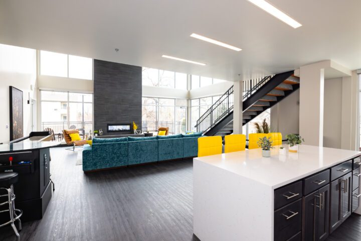 AVi at Olde Town, affordable housing architect, lounge and kitchen overview — VMWP
