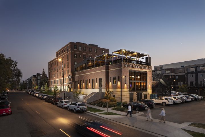Sienna on Sloan's Lake, Colorado adaptive reuse, main corner facade — VMWP