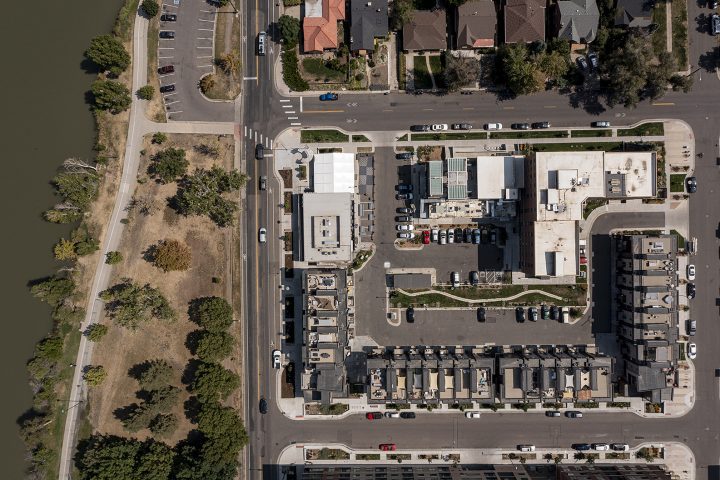 Sienna on Sloan's Lake, Colorado adaptive reuse, existing site aerial — VMWP
