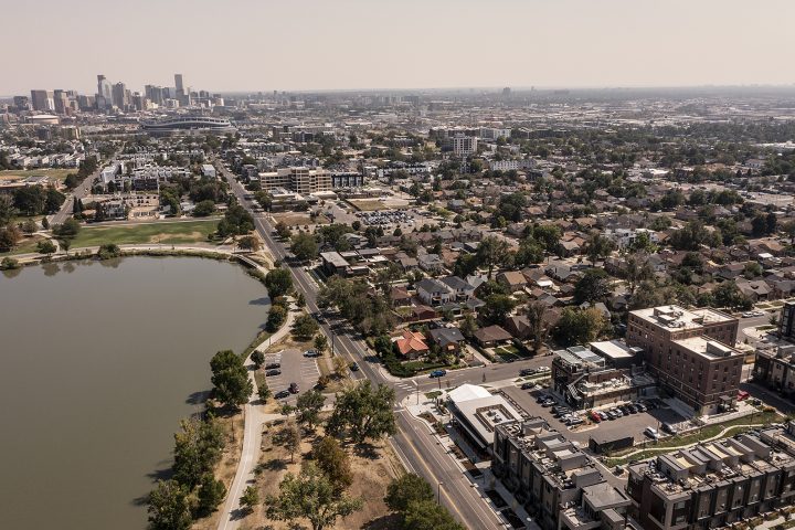 Sienna on Sloan's Lake, Colorado adaptive reuse, overall site aerial — VMWP