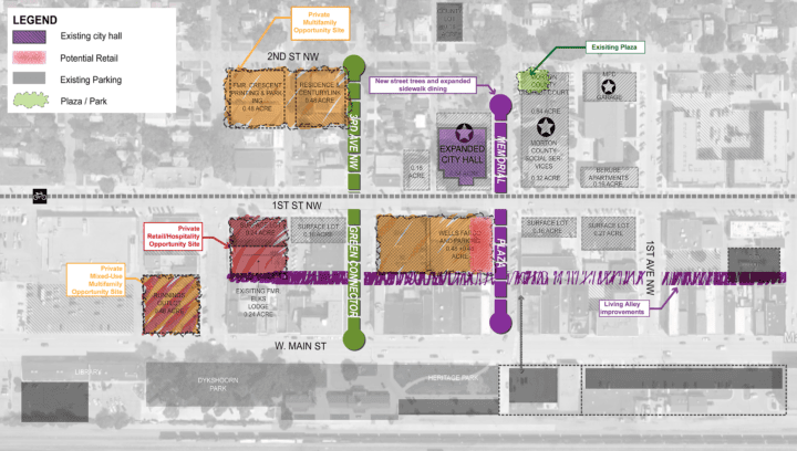 Urban Design for Contaminated Brownfields Mandan Civic Center Renovation Remediation Reconstruction Design Options — Image: VMWP