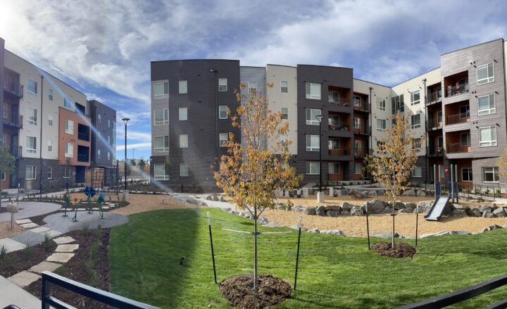 Crossing Pointe South, Colorado affordable housing, landscaped central courtyard — VMWP