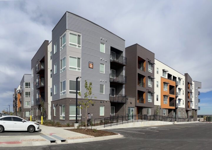 Crossing Pointe South, Colorado affordable housing, main corner facade — VMWP