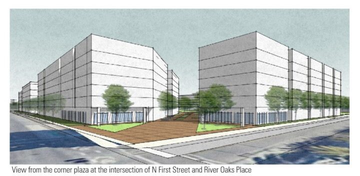 River Oaks VTA HQ Campus, transit-oriented development, street plaza rendering — VMWP