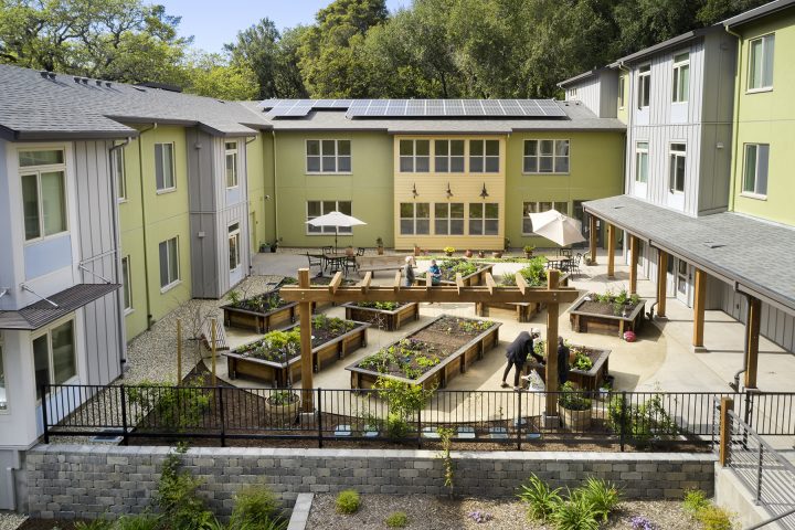 Victory Village, senior housing, community courtyard overview — VMWP
