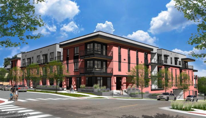 3210 Shoshone, affordable housing architect, main corner facade rendering — VMWP