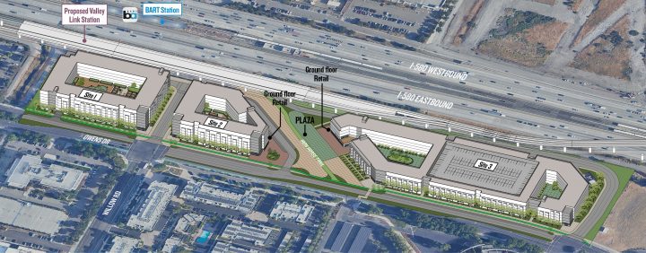 Pleasanton BART Concept Plan concept 2 bird's eye view — Image: VMWP