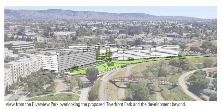 River Oaks VTA HQ Campus, transit-oriented development, riverfront park rendering — VMWP