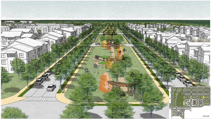 North Nevada Livable Community Plan, urban design, linear park rendering — VMWP