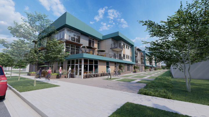 AVi at Olde Town, affordable housing architect, courtyard exterior facade — VMWP