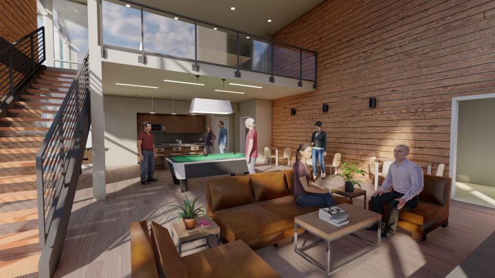 AVi at Olde Town, affordable housing architect, community lounge interior — VMWP