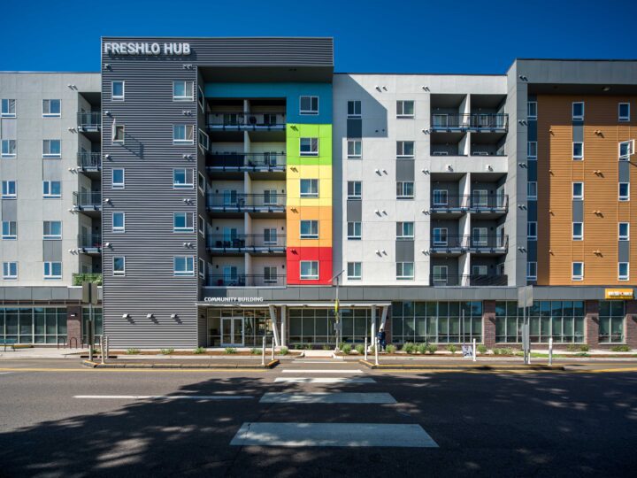 Affordable Housing Atop Mixed-Use Community Montbello FreshLo Hub Denver  rainbow — Image: Matt Staver