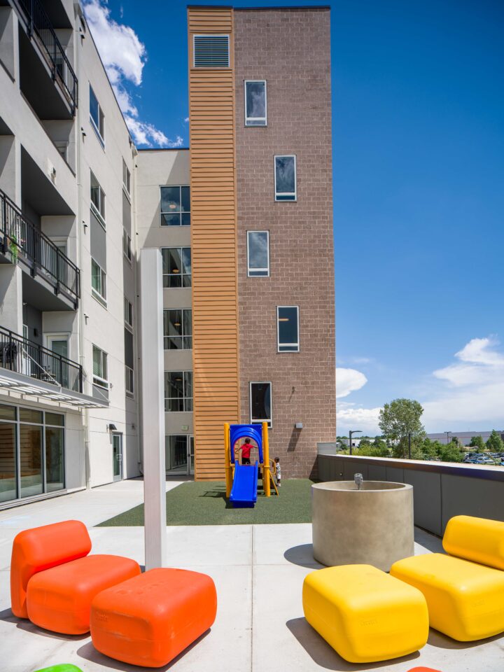 Affordable Housing Atop Mixed-Use Community Montbello FreshLo Hub Denver  playground — Image: Matt Staver