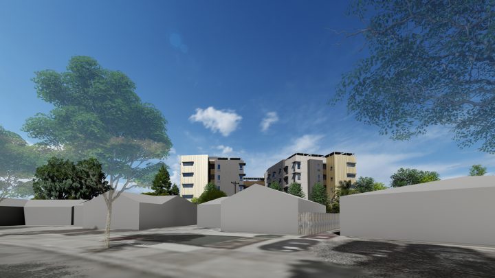 VMWP, Vitalia, Bascom, Affordable Housing, Health Wellness Design, back aerial — Image: VMWP