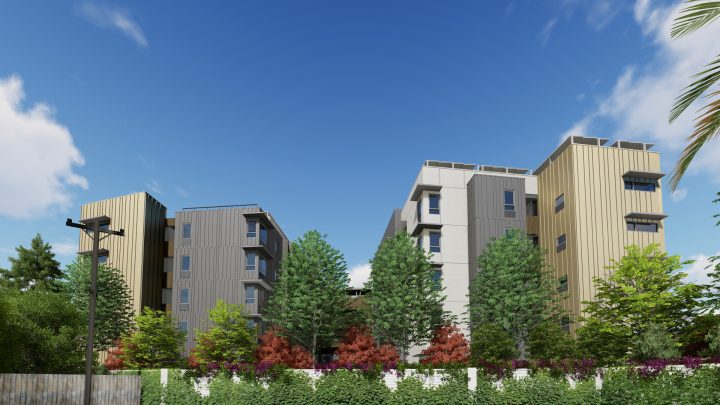 VMWP, Vitalia, Bascom, Affordable Housing, Health Wellness Design, back trees — Image: VMWP