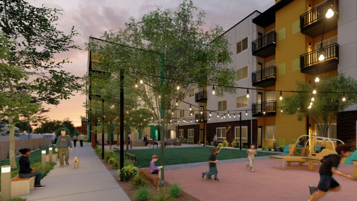 98 Stanley Infill housing development COURTYARD DUSK