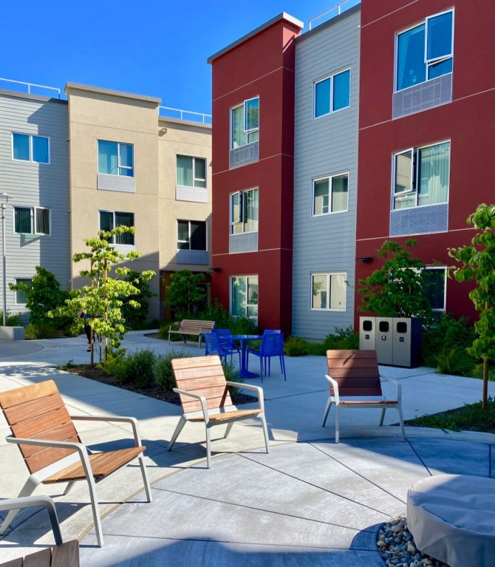 Veterans Village, veterans affordable housing, residential courtyard seating — VMWP