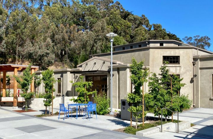 Veterans Village, veterans affordable housing, shaded courtyard seating — VMWP