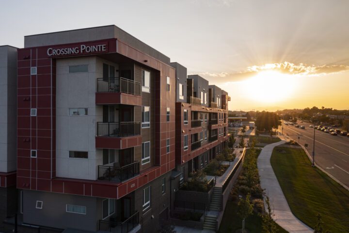 Crossing Point North, Colorado affordable housing, street facade close-up — VMWP