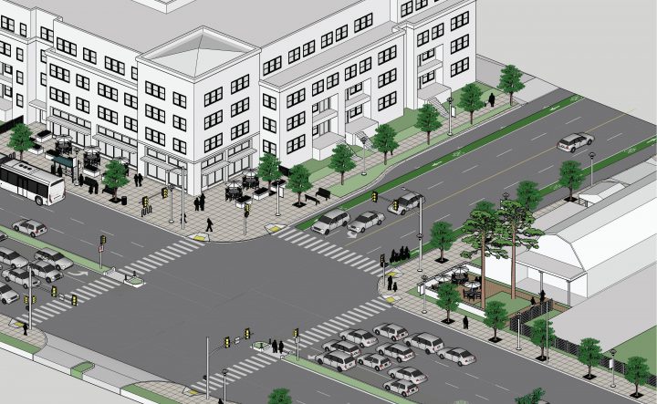 El Camino Real Precise Plan, affordable housing architect San Francisco, pedestrian streetscape rendering — VMWP