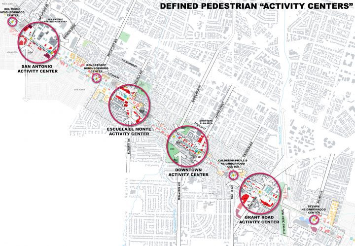 El Camino Real Precise Plan, affordable housing architect San Francisco, pedestrian activity map — VMWP