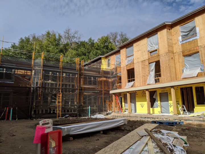 Victory Village, senior housing, courtyard framing stage — VMWP