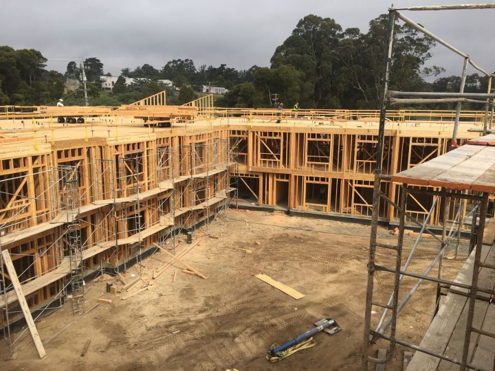 Veterans Village, veterans affordable housing, courtyard framing stage — VMWP
