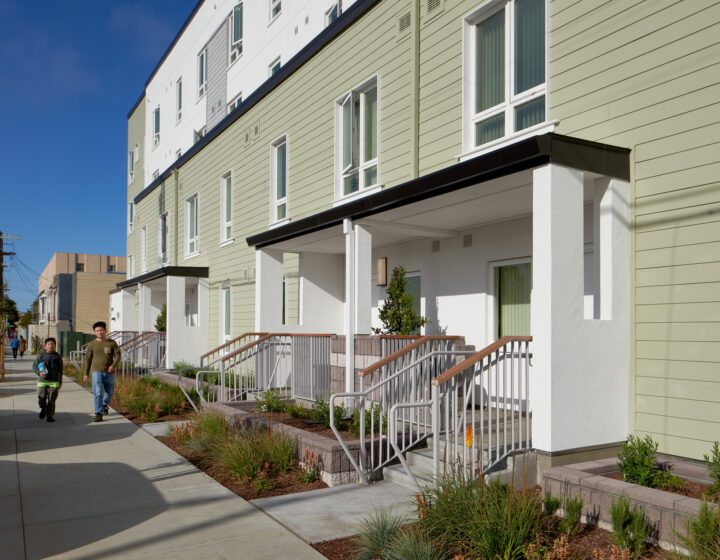 walk up entries,  4840 mission, Islais Place, VMWP San Francisco Affordable Housing architect — Photography: Keith Baker