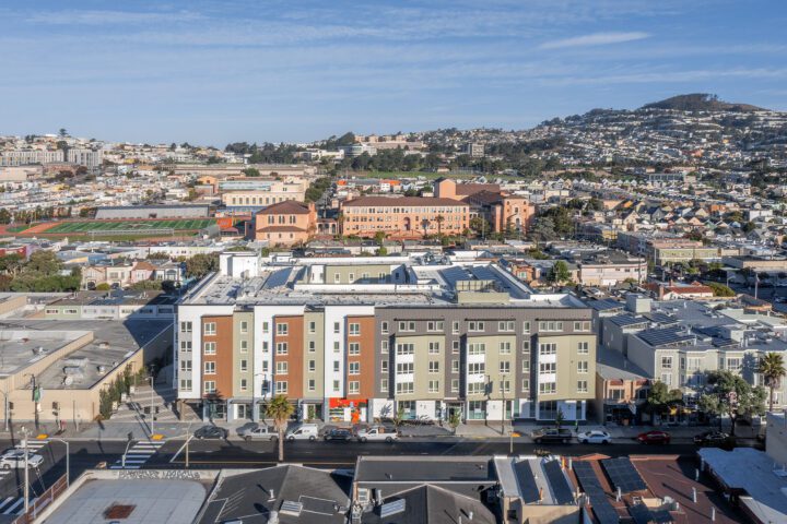 Balboa High School, Aerial shot, 4840 Mission Street, Islais Place, VMWP San Francisco Affordable Housing architect — Photography: Keith Baker