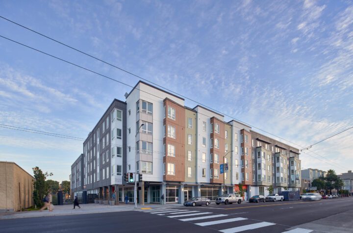 Affordable Family Housing, Corner shot, 4840 Mission Street, Excelsior Housing, Islais Place, VMWP San Francisco Affordable Housing architect — Photography: Keith Baker