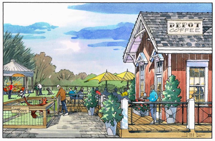 VMWP East Main Street Corridor Urban Design Dog Park — Image: finearchitecturalillustration.com