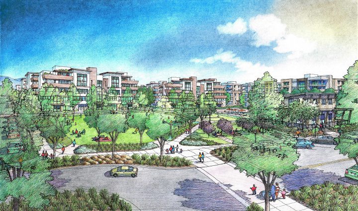 VMWP-Warm_Springs-Metro_Crossing-Urban_Design-TOD_Master_Plan-park entrance — Image: finearchitecturalillustration.com