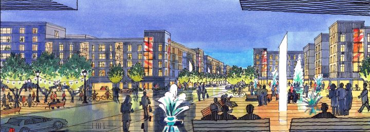 VMWP Shady Oak Station Area Development Strategy Update, Urban Design Minnesota, station view — Image: finearchitecturalillustration.com