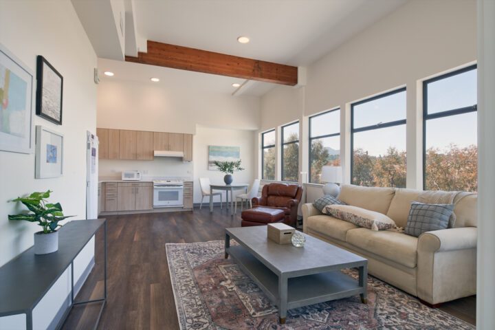 VMWP adaptive reuse, office conversion, Casa Canal, unit with beam — Photo Credit: Keith Baker