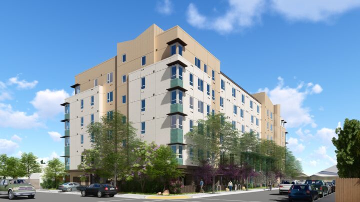 Monarch at Redwood, North Fair Oaks Apartments Infill Affordable Housing View 2 — Image: VMWP